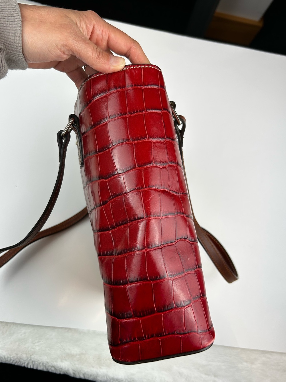 Dooney & Bourke Lexington Embossed Croc Patent Leather Tote Deep Red/Burgundy - Picture 5 of 8